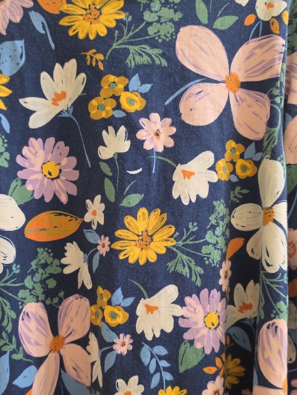 Hanna Andersson Navy Floral Long-Sleeve Dress with Pink & Yellow Blooms, Size 10 - Picture 3 of 5